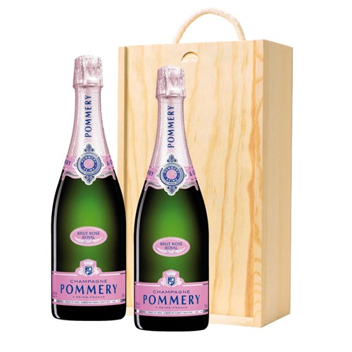 Pommery Rose Brut Champagne 75cl Double Pine Wooden Gift Boxed (2x75cl)